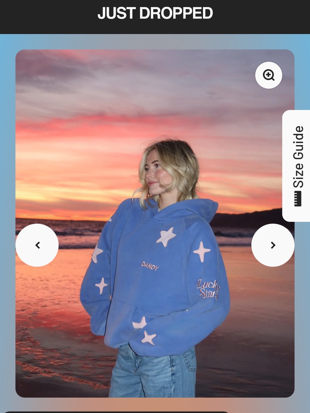 Dandy "Lucky Stars" Oversized Lux Hoodie in Vintage Washed Blue Rylee Arnold Med